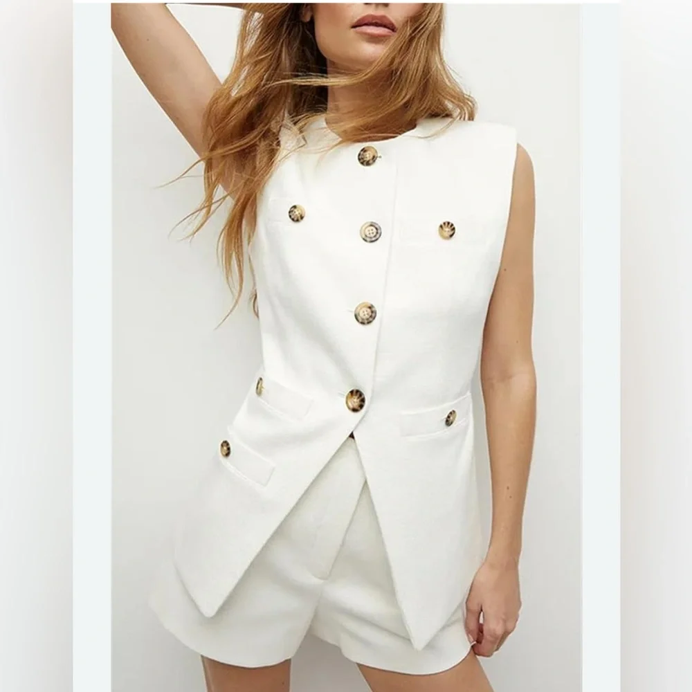 Veronica Beard Tamara Ivory Buttoned Vest 8 - Picture 2 of 8